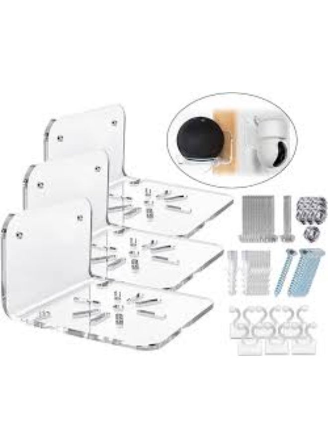 EMAAZZ LLC Clear Acrylic Wall Shelf Set of 3 – 4'' No-Drill Adhesive Mount Shelves for Security Cameras, Speakers, Baby Monitors & Smart Devices - Image 3